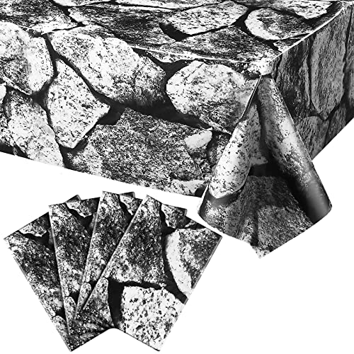 Patelai 4-Pack Stone Wall Disposable Plastic Tablecloths 108x54 Inches - Medieval Brick Pattern Table Cover for Halloween Knight Party Decorations
