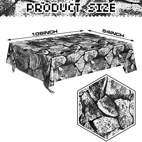 Patelai 4-Pack Stone Wall Disposable Plastic Tablecloths 108x54 Inches - Medieval Brick Pattern Table Cover for Halloween Knight Party Decorations