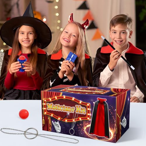 PATIFEED Magic Kit with Costume Cape and Wand – Beginner Magic Tricks for Kids Ages 6-12