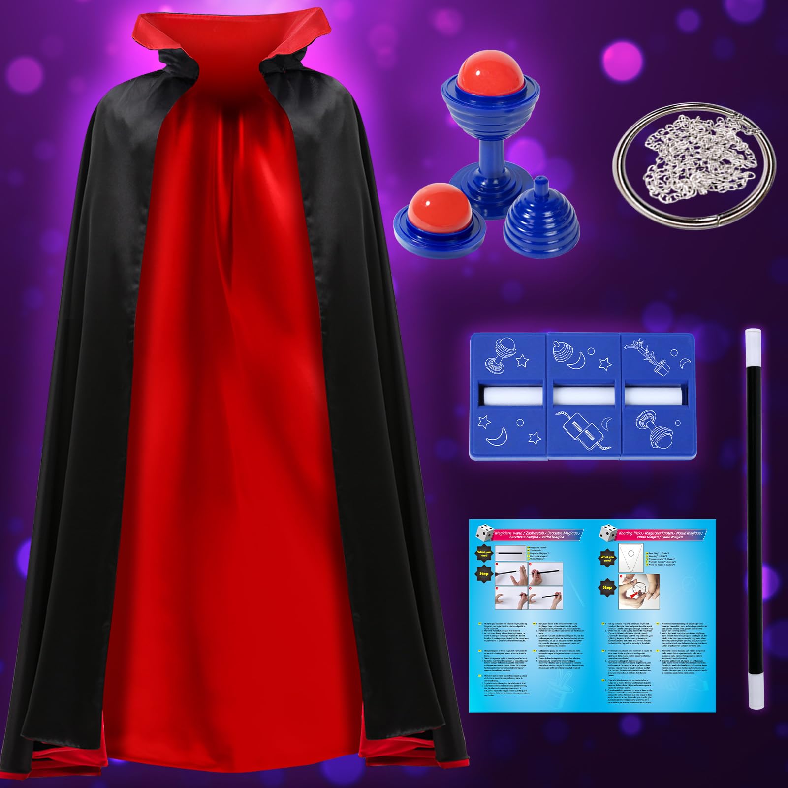 PATIFEED Magic Kit with Costume Cape and Wand – Beginner Magic Tricks for Kids Ages 6-12