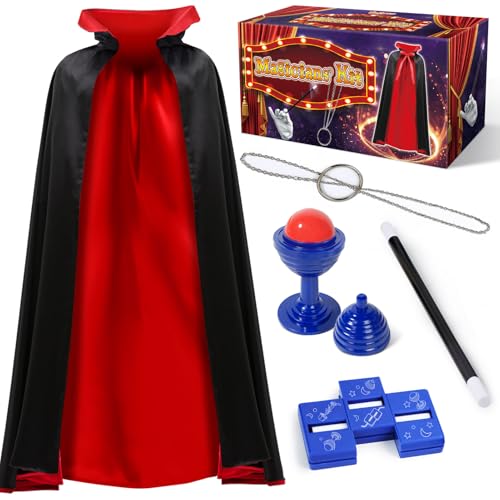 PATIFEED Magic Kit with Costume Cape and Wand – Beginner Magic Tricks for Kids Ages 6-12