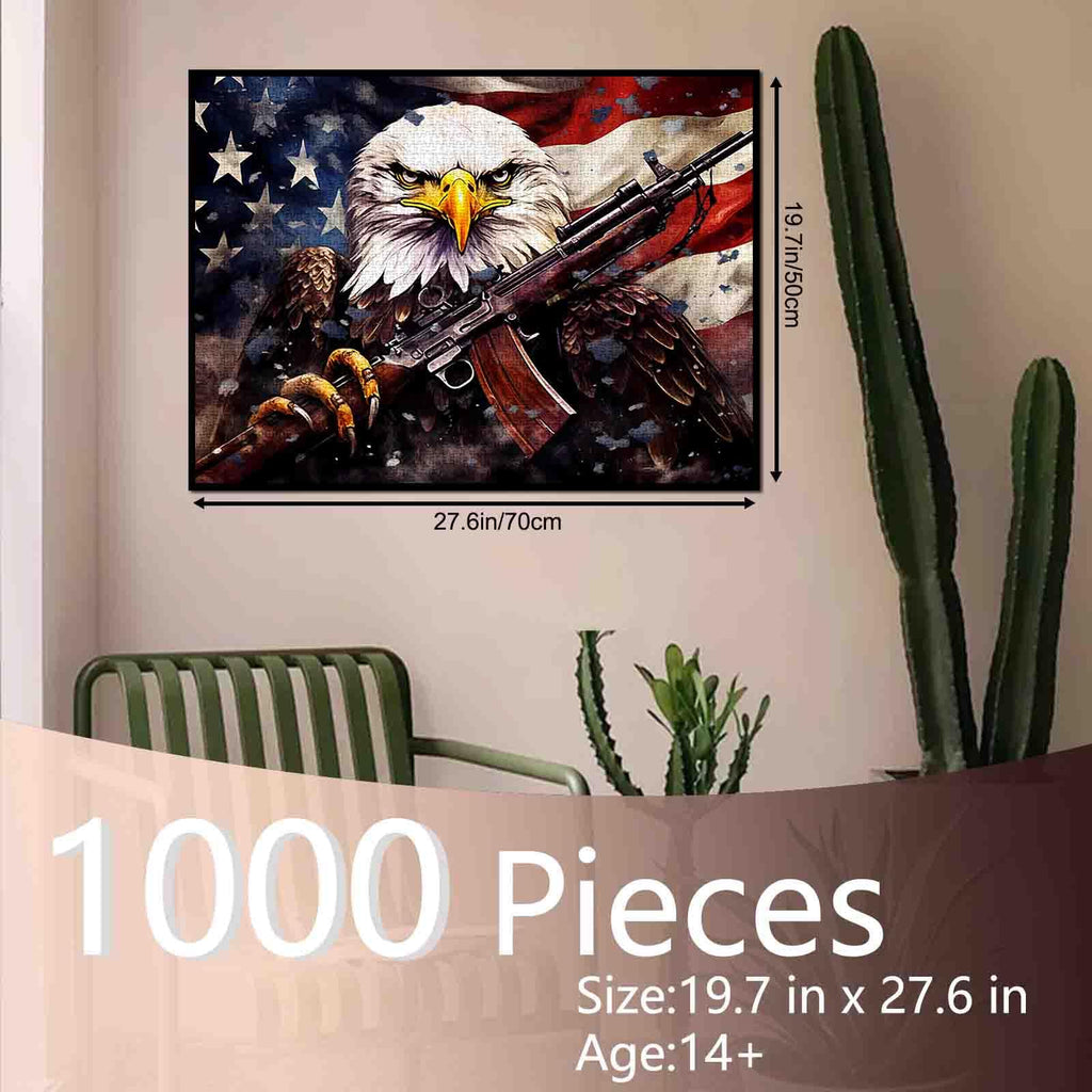 Patriotic 1000-Piece Jigsaw Puzzle – American Flag & Bald Eagle by Tucocoo