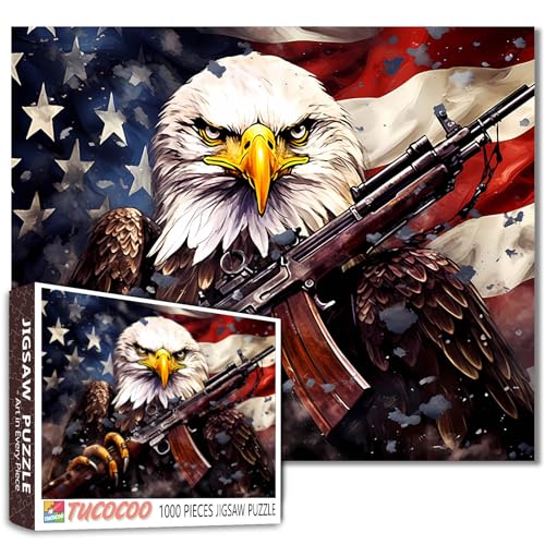 Patriotic 1000-Piece Jigsaw Puzzle – American Flag & Bald Eagle by Tucocoo