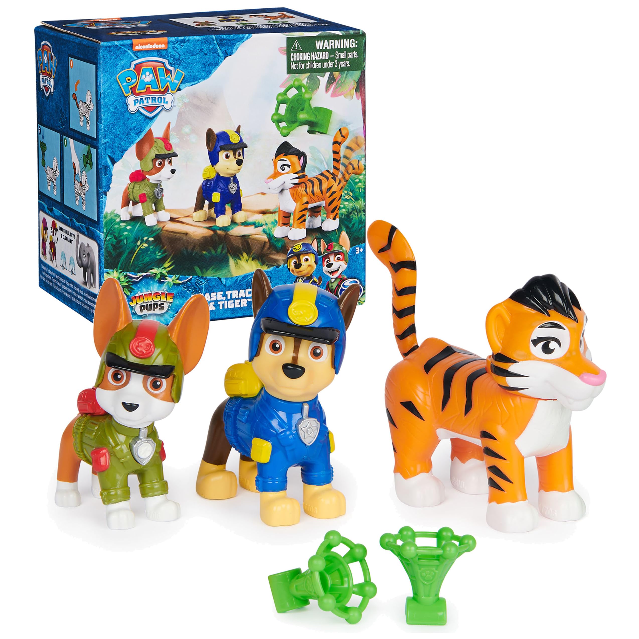 PAW Patrol Jungle Pups Chase, Tracker & Tiger Action Figures with Projectile Launcher - 3-Pack for Kids Ages 3+