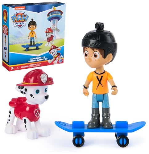PAW Patrol Marshall & Daring Danny X Action Figures Set with Skateboard - Pretend Play Toy for Kids Ages 3 and Up