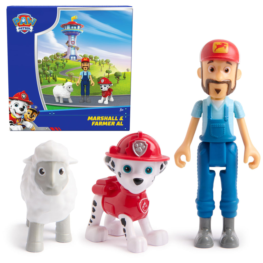 PAW Patrol Marshall & Farmer Al Figure Pack – 3 Action Figures with Movable Parts, Ages 3+
