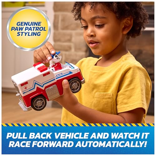 PAW Patrol Marshall Rescue Responder Vehicle with 2 Figures – 6-Inch Pull-Back Toy Truck, Ages 3+