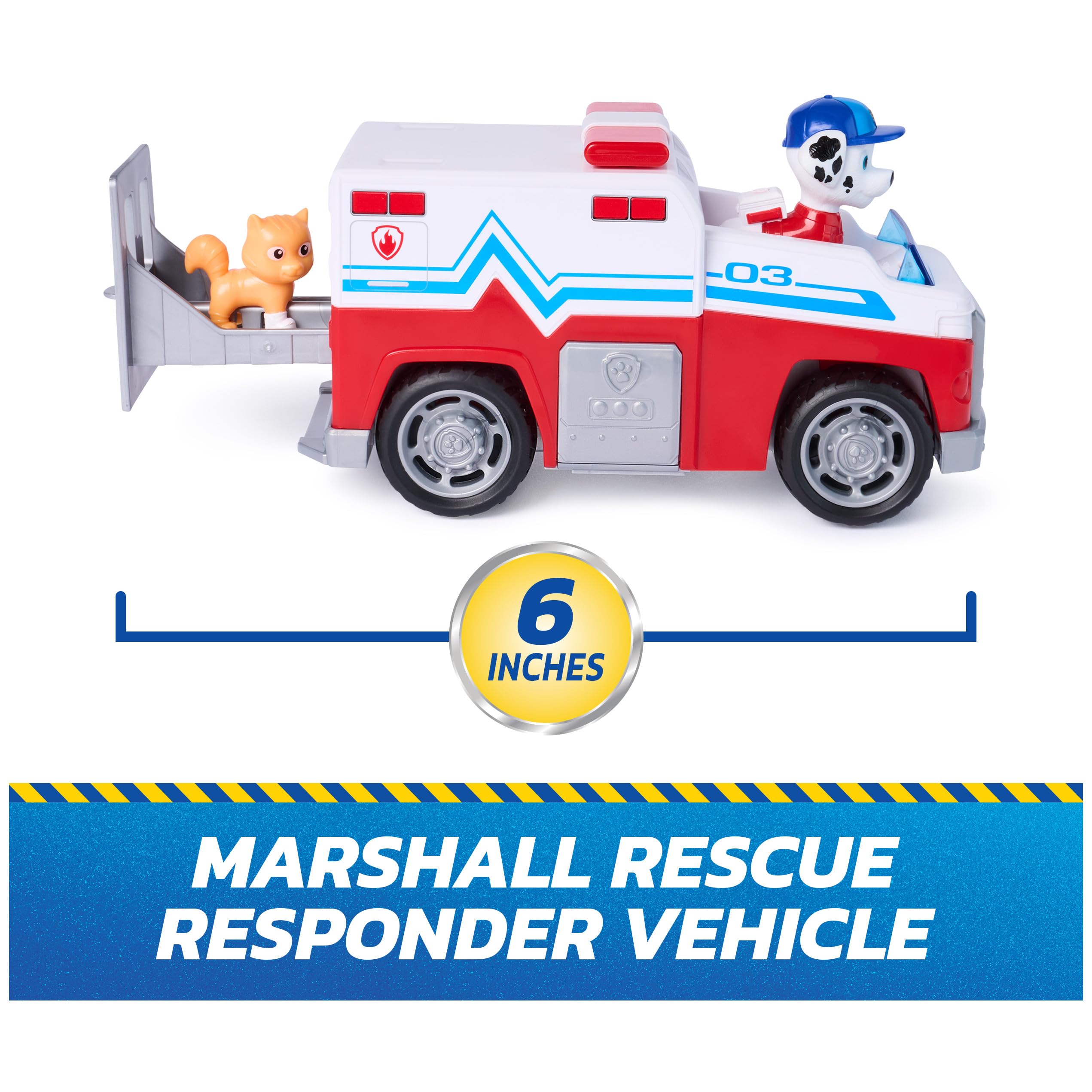 PAW Patrol Marshall Rescue Responder Vehicle with 2 Figures – 6-Inch Pull-Back Toy Truck, Ages 3+