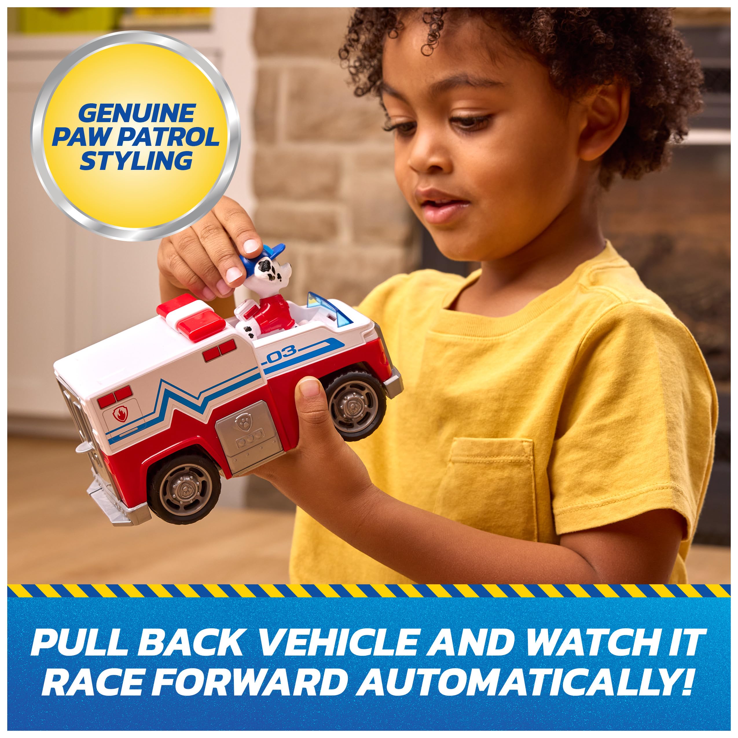 PAW Patrol Marshall Rescue Responder Vehicle with 2 Figures – 6-Inch Pull-Back Toy Truck, Ages 3+