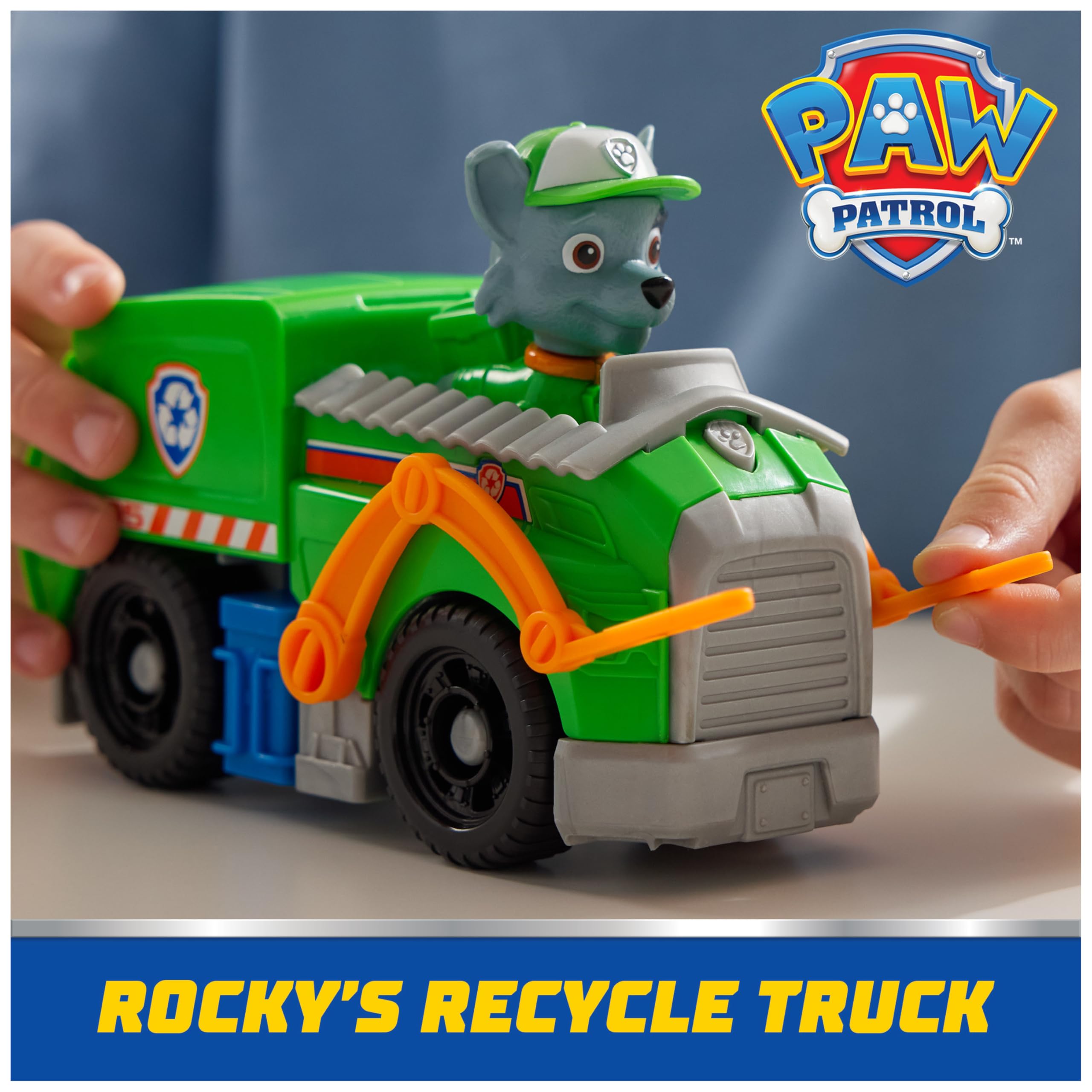 PAW Patrol Rocky's Recycle Truck Toy Vehicle with Collectible Action Figure - Eco-Friendly Kids Toy for Ages 3+