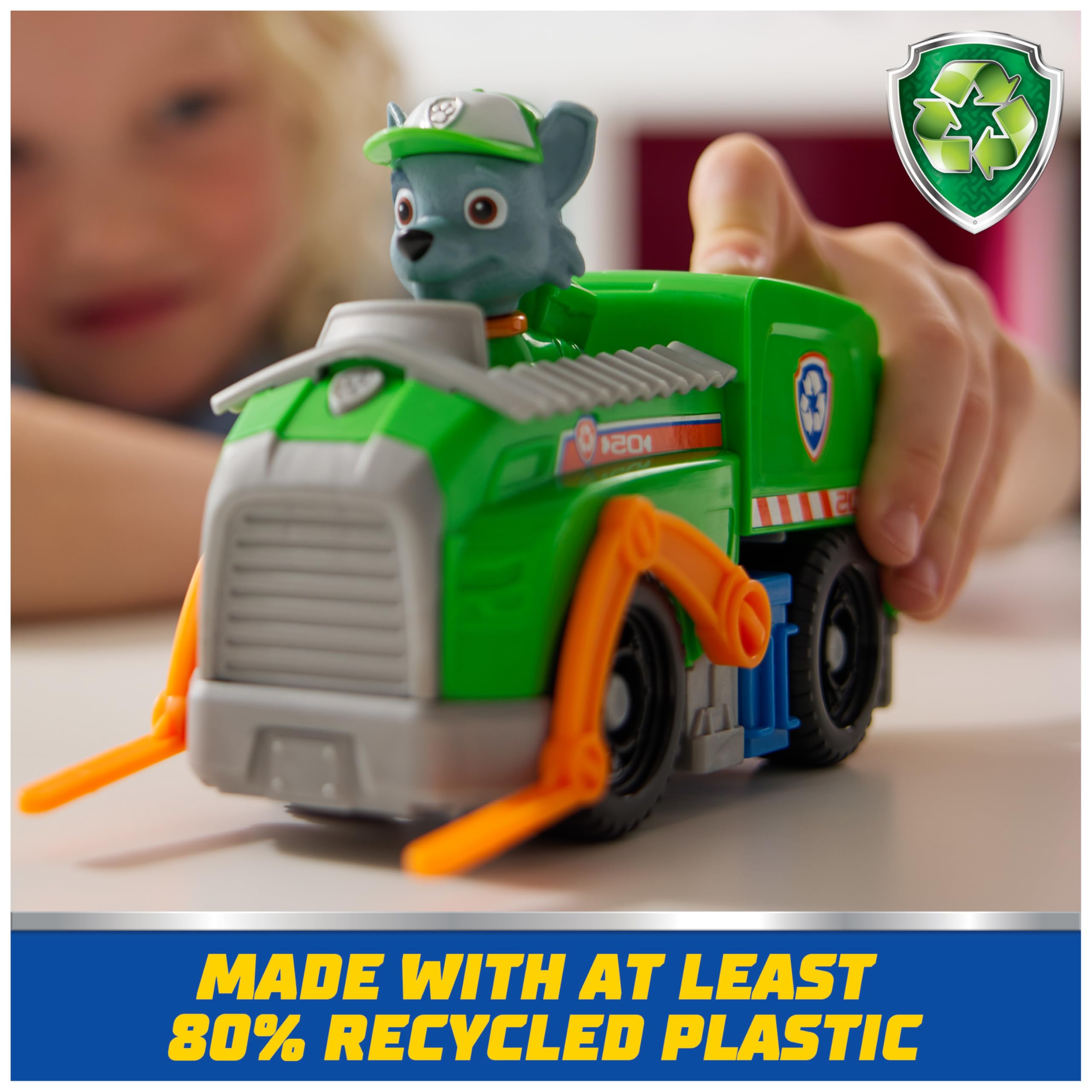 PAW Patrol Rocky's Recycle Truck Toy Vehicle with Collectible Action Figure - Eco-Friendly Kids Toy for Ages 3+