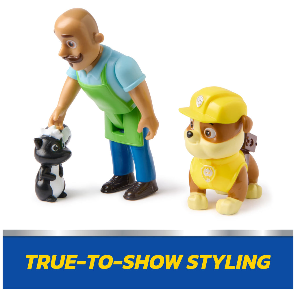 PAW Patrol Rubble & Mr. Porter Figure Pack with Skunk Toy for Kids Ages 3 and Up
