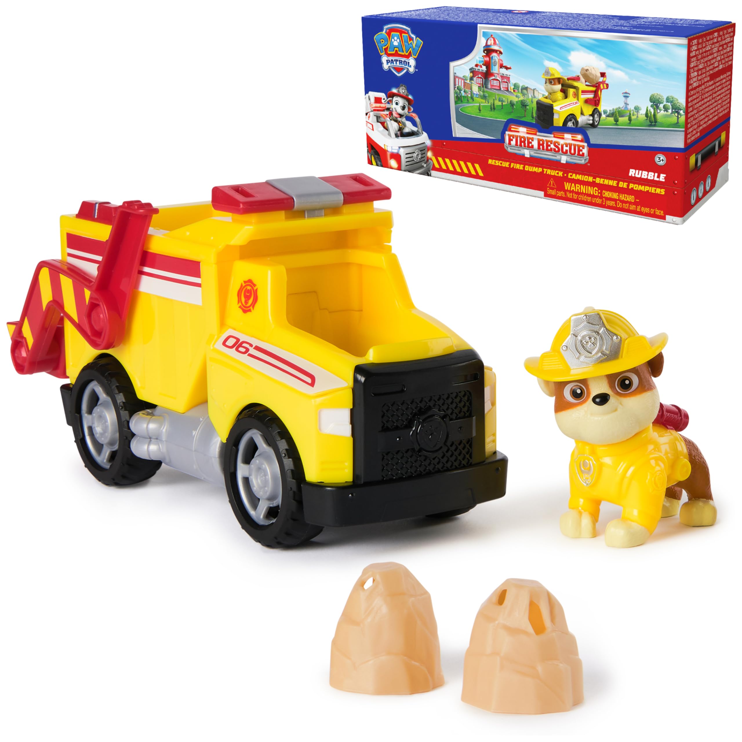 PAW Patrol Rubble Rescue Fire Dump Truck with Rubble Figure and Boulders Action Play