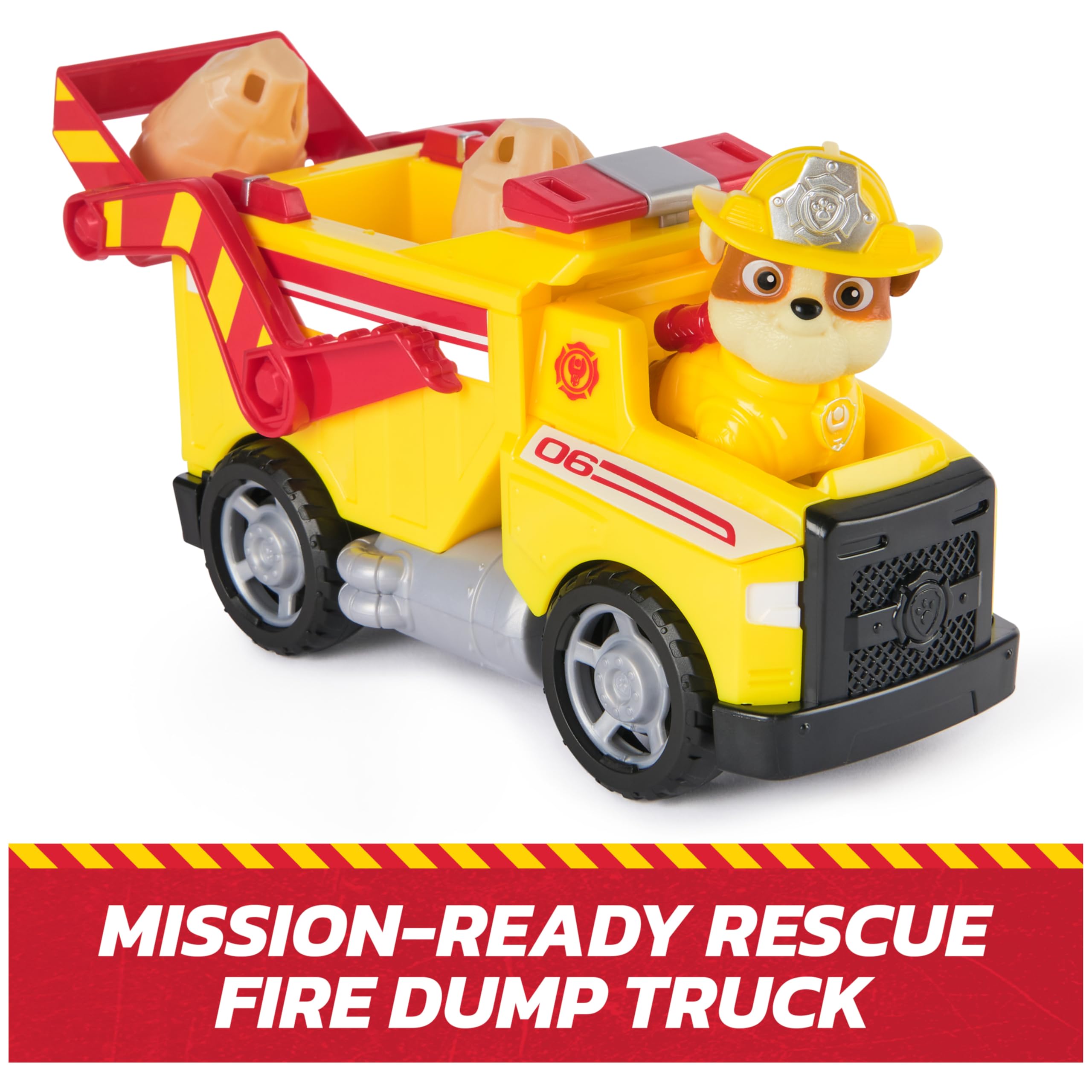 PAW Patrol Rubble Rescue Fire Dump Truck with Rubble Figure and Boulders Action Play