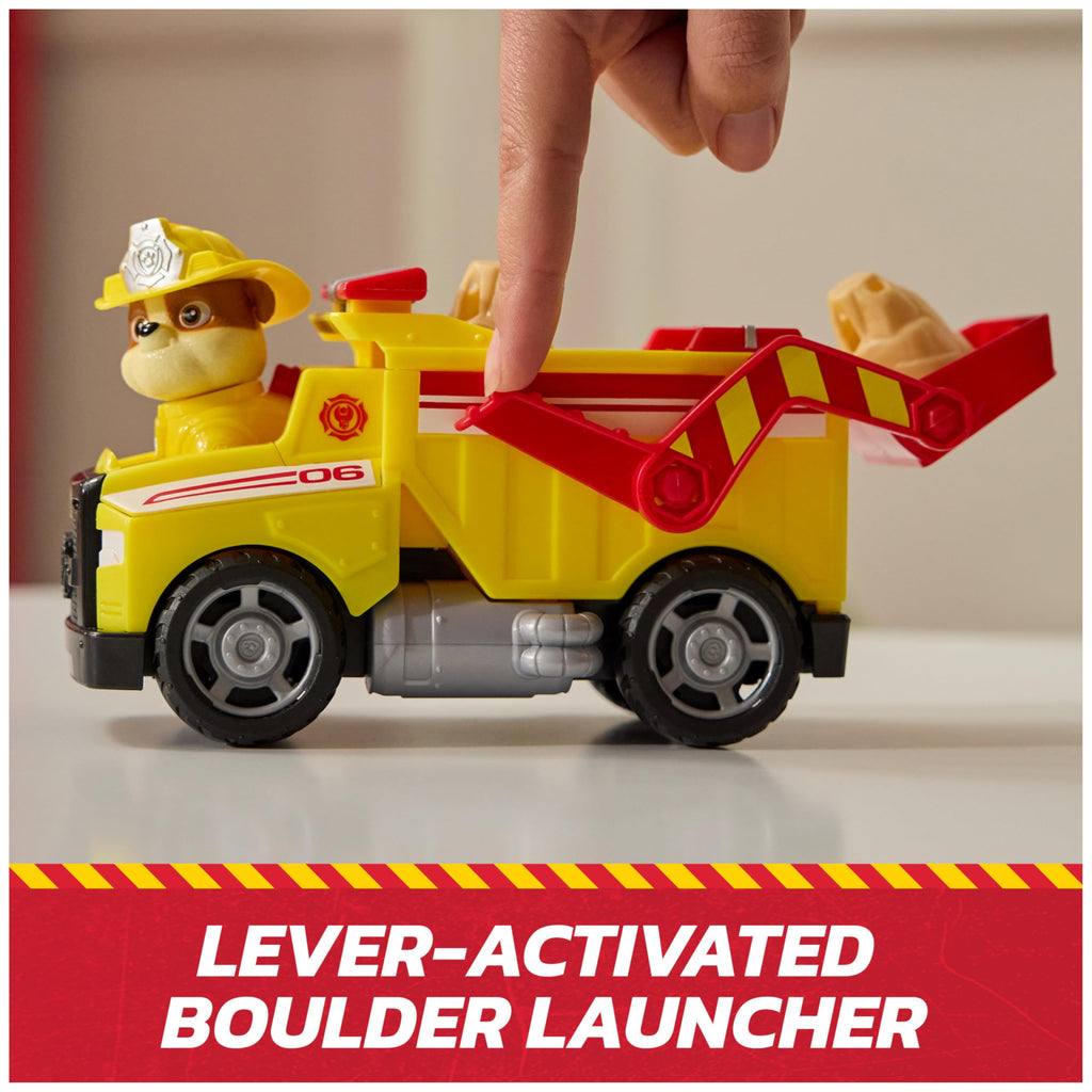 PAW Patrol Rubble Rescue Fire Dump Truck with Rubble Figure and Boulders Action Play