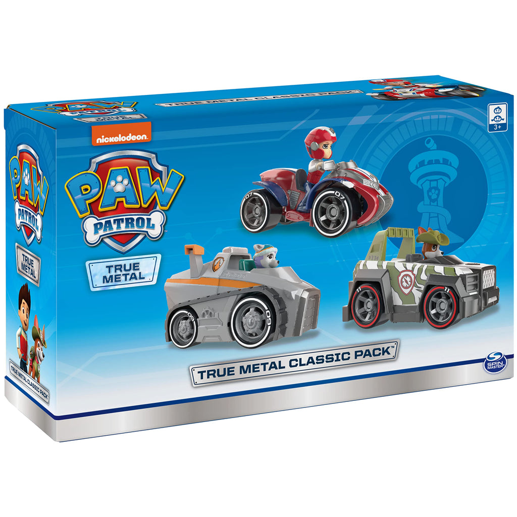 PAW Patrol True Metal Classic Pack – 3 Die-Cast 1:55 Scale Vehicles (Ryder, Everest, Tracker)