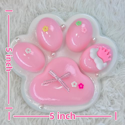 Pawfect Tail Big Taba Squishy Cat Paw – 5 Inch Large Pink & White Slow-Rising Stress Relief Toy