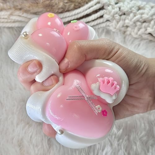Pawfect Tail Big Taba Squishy Cat Paw – 5 Inch Large Pink & White Slow-Rising Stress Relief Toy