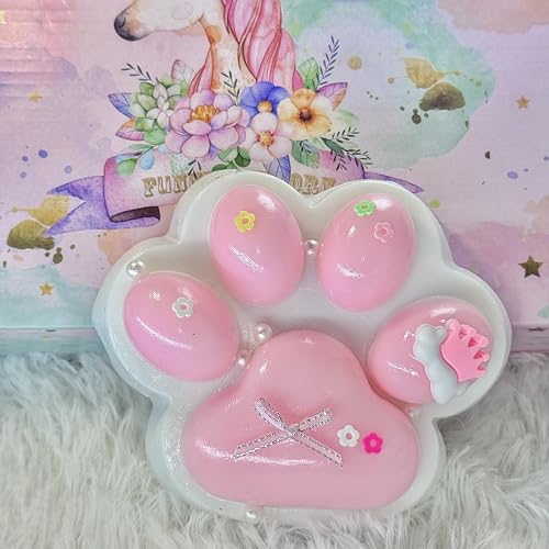 Pawfect Tail Big Taba Squishy Cat Paw – 5 Inch Large Pink & White Slow-Rising Stress Relief Toy