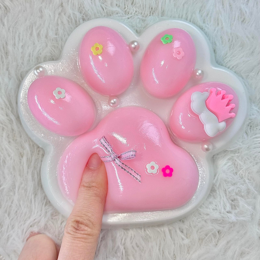 Pawfect Tail Big Taba Squishy Cat Paw – 5 Inch Large Pink & White Slow-Rising Stress Relief Toy