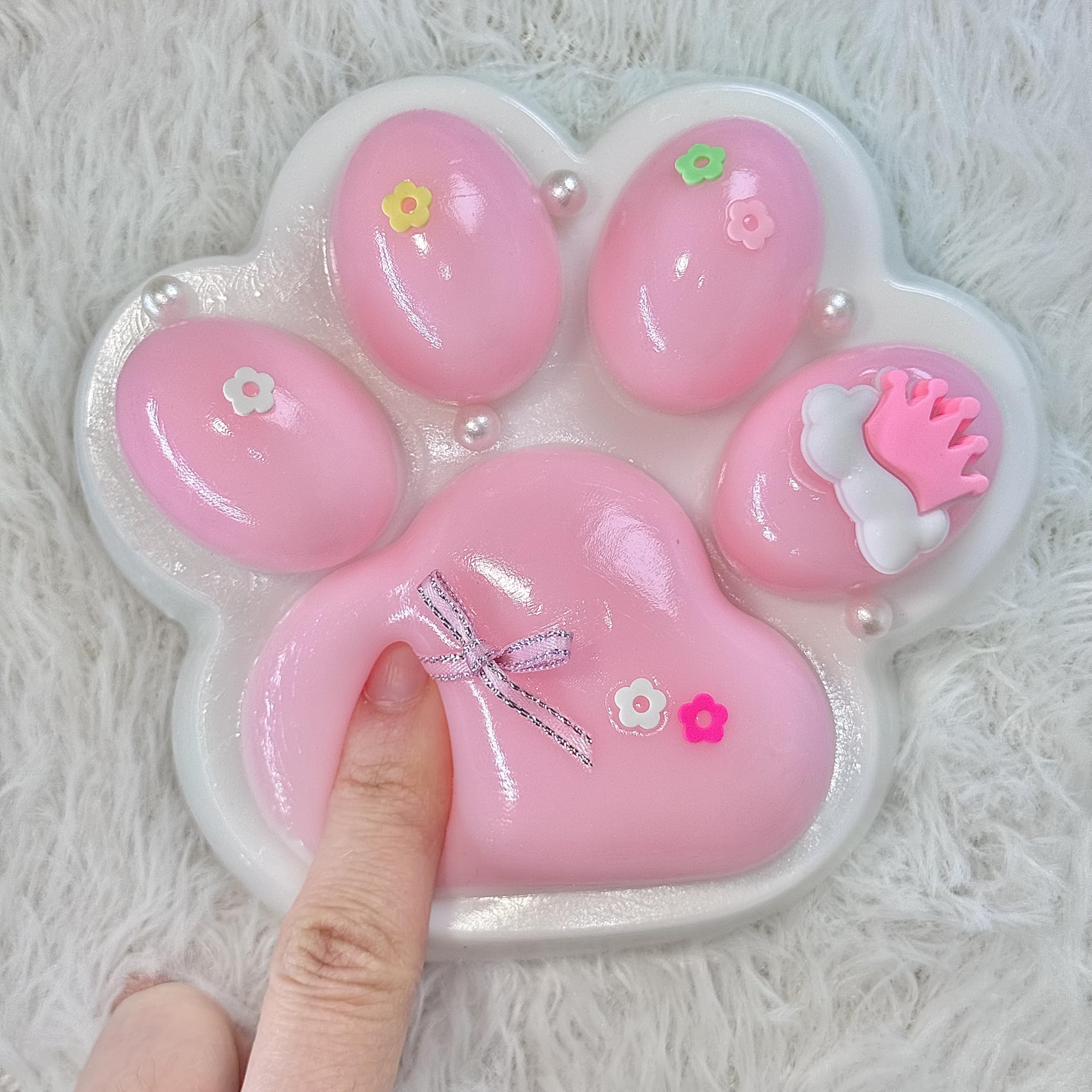 Pawfect Tail Big Taba Squishy Cat Paw – 5 Inch Large Pink & White Slow-Rising Stress Relief Toy