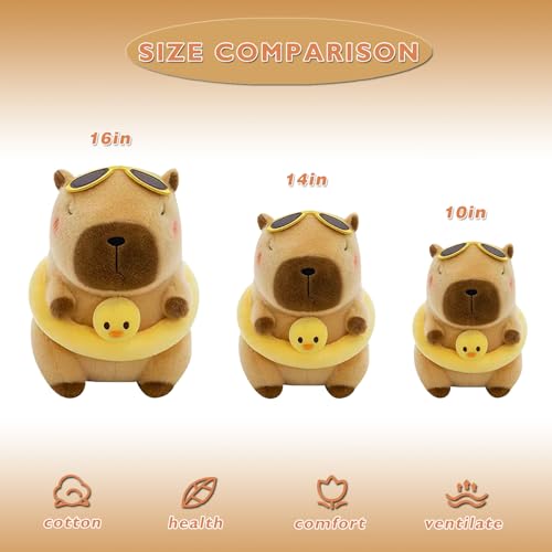 Pazoiaa 10-Inch Capybara Plush with Duck Float and Sunglasses – Soft Kawaii Stuffed Animal Pillow