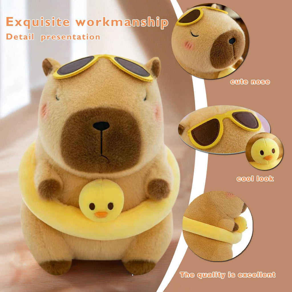 Pazoiaa 10-Inch Capybara Plush with Duck Float and Sunglasses – Soft Kawaii Stuffed Animal Pillow