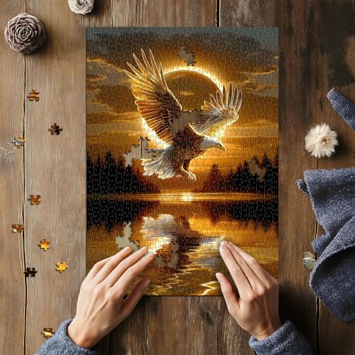 pazzocenter 1000-Piece Eagle Jigsaw Puzzle – Sunset Nature Scene for Adults, 27.5 x 19.7 Inches