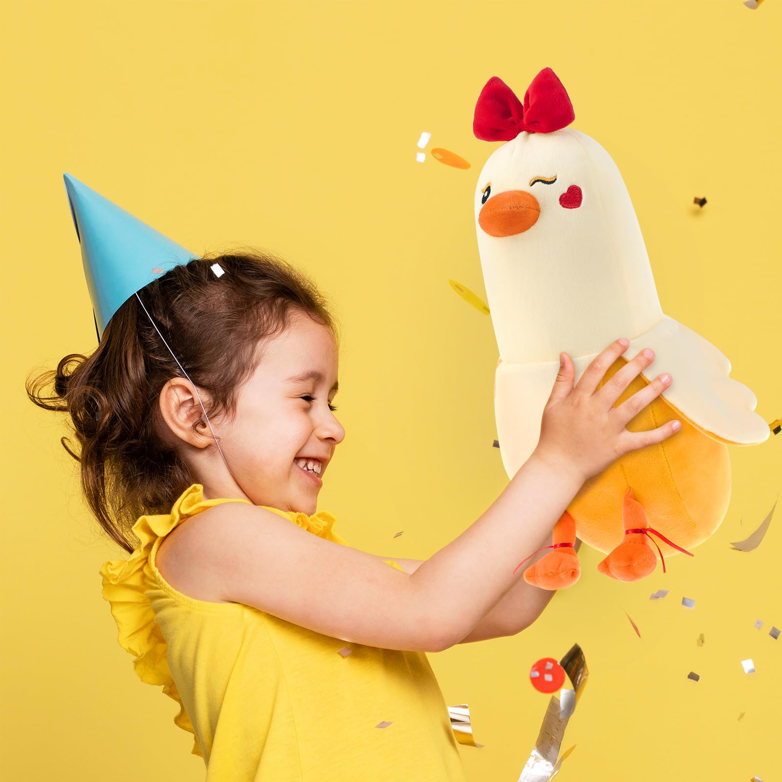 PEACH CAT 12" Banana Duck Plush Toy – Soft Plush Pillow with Red Bow and Heart, Sweet Gift for Girlfriend or Kids