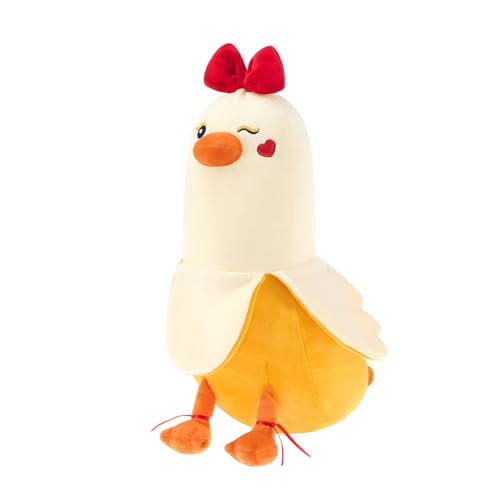 PEACH CAT 12" Banana Duck Plush Toy – Soft Plush Pillow with Red Bow and Heart, Sweet Gift for Girlfriend or Kids