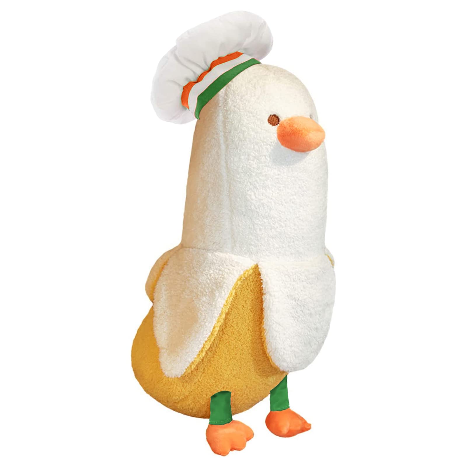 PEACH CAT Banana Duck Plush Pillow – 12" Soft Stuffed Animal with Chef Hat, White
