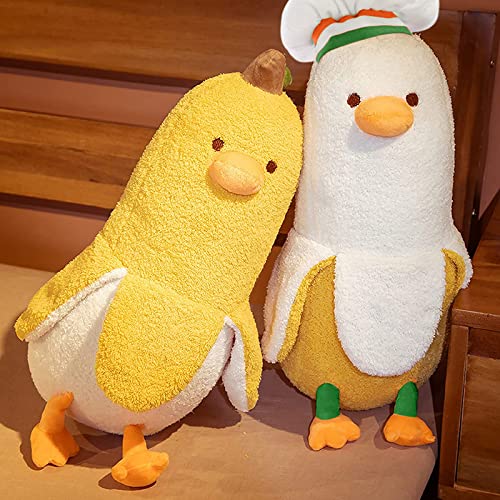 PEACH CAT Banana Duck Plush Pillow – 12" Soft Stuffed Animal with Chef Hat, White