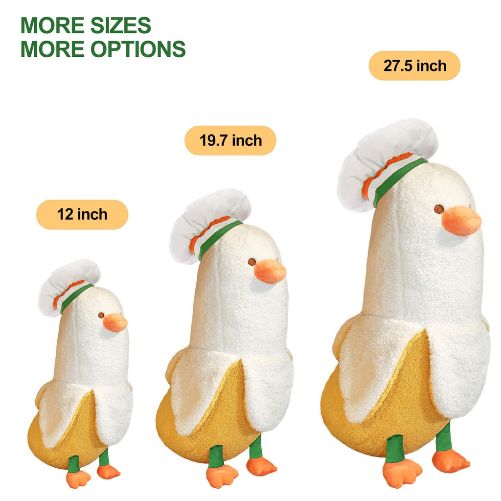 PEACH CAT Banana Duck Plush Pillow – 12" Soft Stuffed Animal with Chef Hat, White