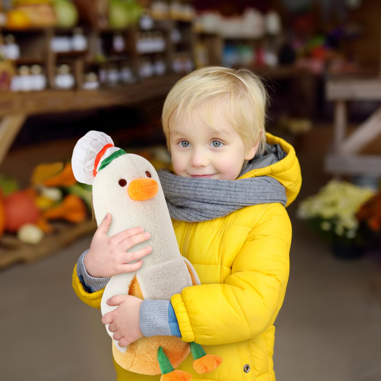 PEACH CAT Banana Duck Plush Pillow – 12" Soft Stuffed Animal with Chef Hat, White