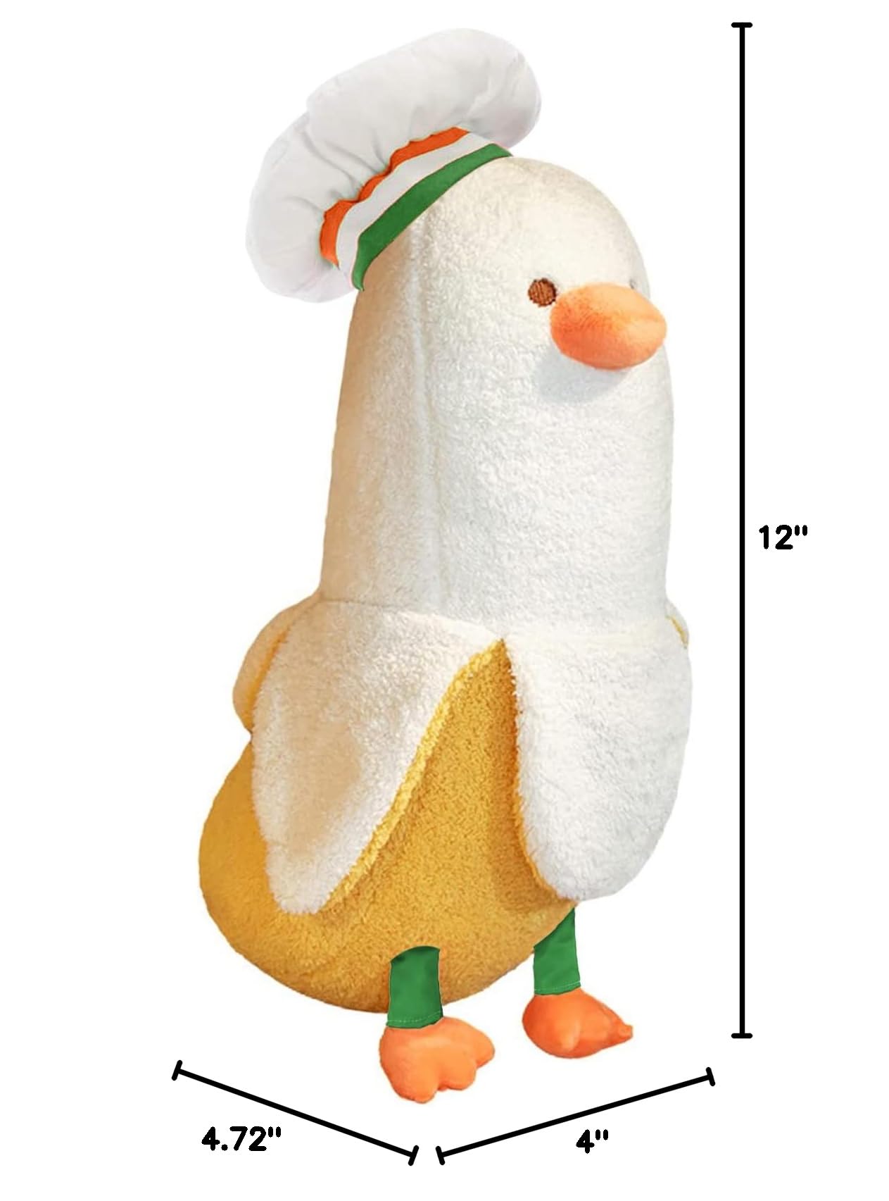 PEACH CAT Banana Duck Plush Pillow – 12" Soft Stuffed Animal with Chef Hat, White