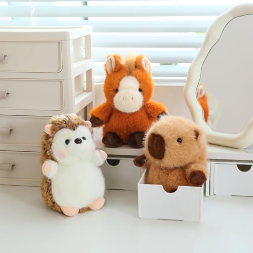 PEACH CAT Capybara Plush - 5.9" Slightly Weighted Stuffed Animal with Squeaker, Cute Brown Plushie Toy for Kids