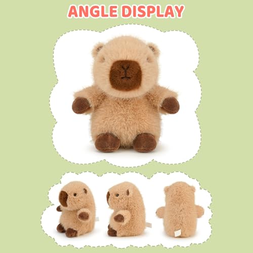 PEACH CAT Capybara Plush - 5.9" Slightly Weighted Stuffed Animal with Squeaker, Cute Brown Plushie Toy for Kids