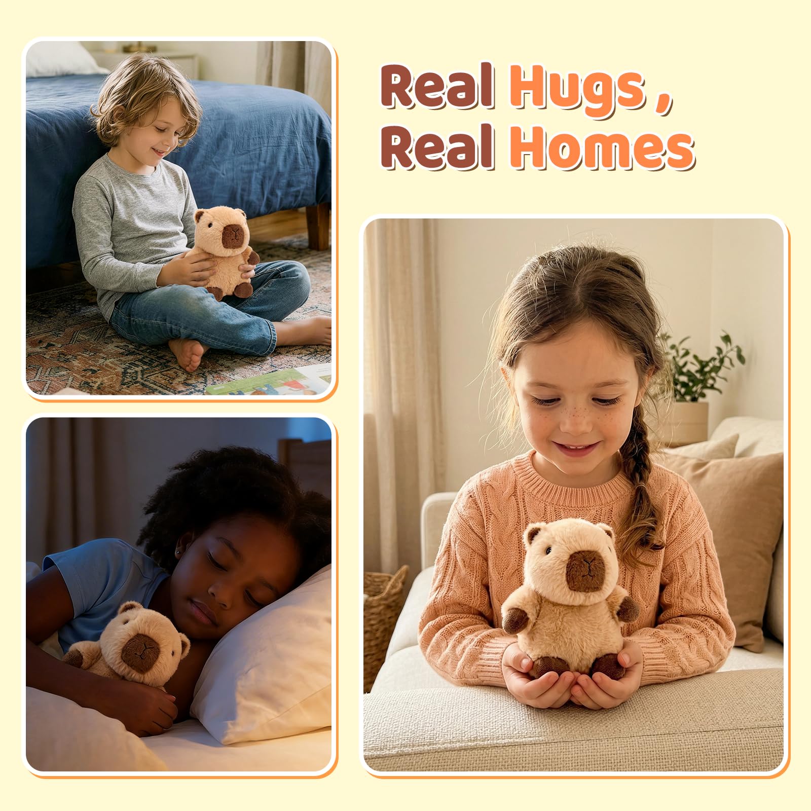 PEACH CAT Capybara Plush - 5.9" Slightly Weighted Stuffed Animal with Squeaker, Cute Brown Plushie Toy for Kids