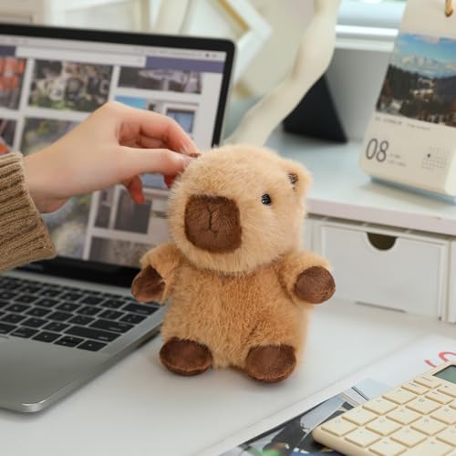 PEACH CAT Capybara Plush - 5.9" Slightly Weighted Stuffed Animal with Squeaker, Cute Brown Plushie Toy for Kids