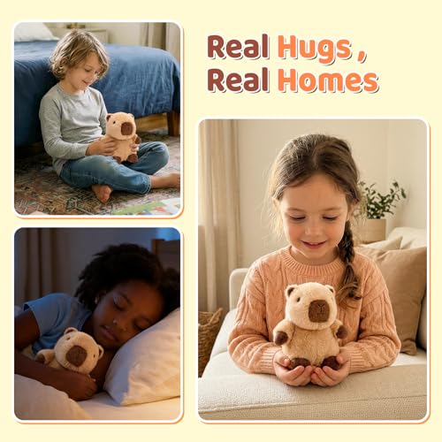 PEACH CAT Capybara Plush - 5.9" Slightly Weighted Stuffed Animal with Squeaker, Cute Brown Plushie Toy for Kids