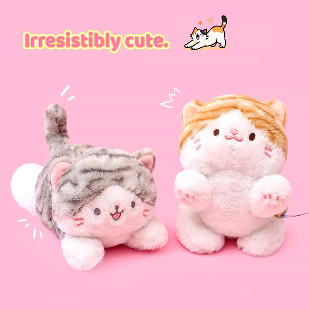 PEACH CAT Striped Cat Stuffed Animal - Small Weighted Kitten Plush Toy, Brown, 7 Inches