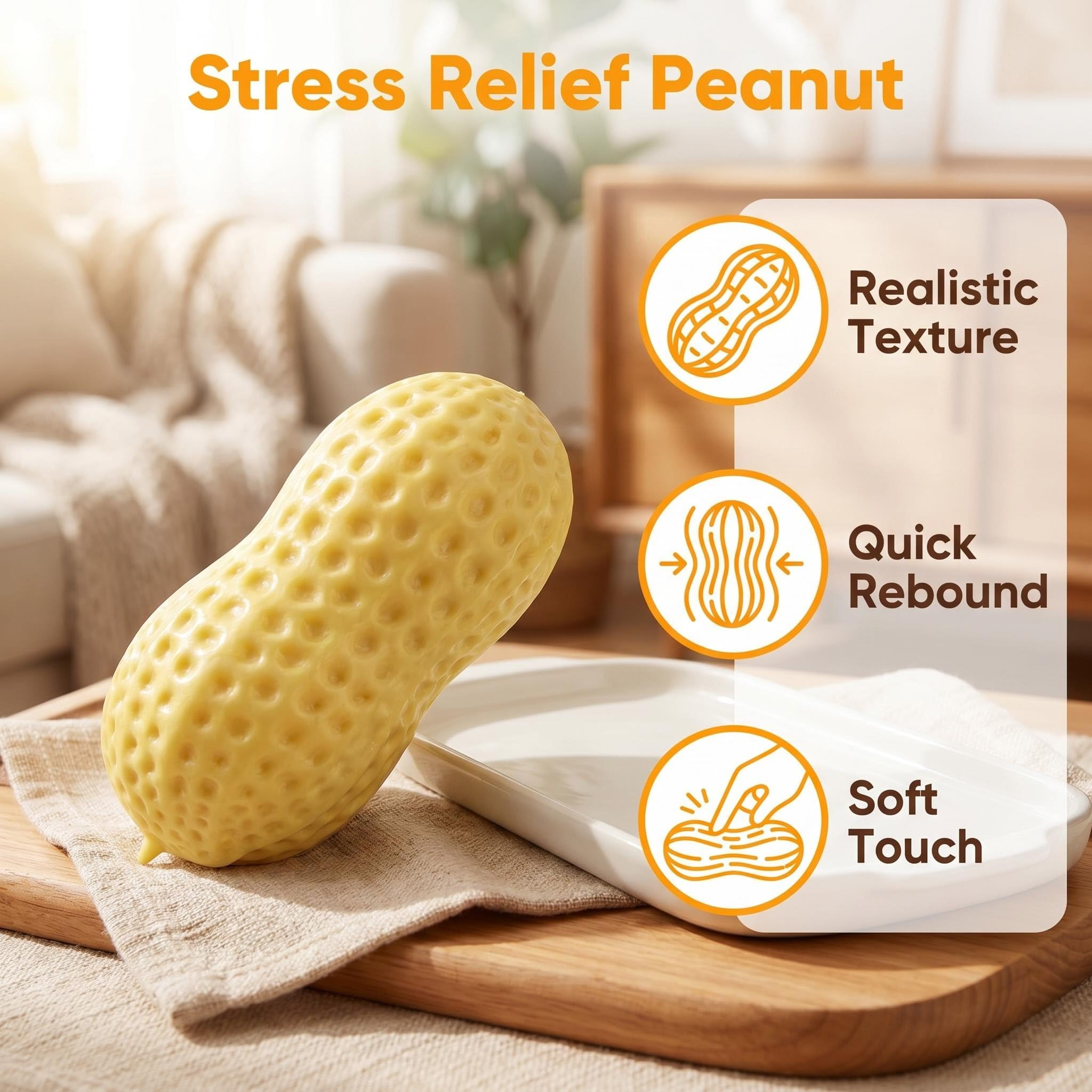 Peanut Squishies Stress Relief Fidget Toy - Soft Squeeze Dough Ball for Anxiety, Hand Relaxation - Portable Sensory Toy for Adults