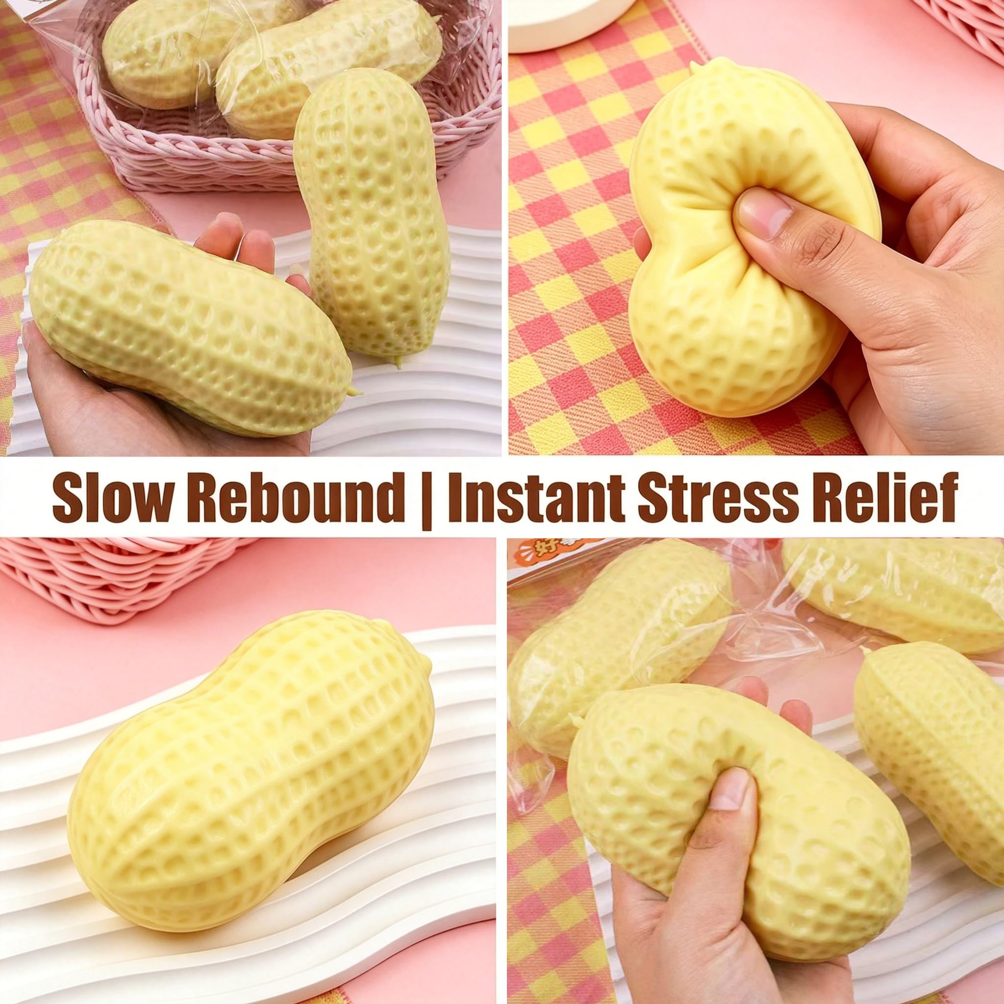 Peanut Squishies Stress Relief Fidget Toy - Soft Squeeze Dough Ball for Anxiety, Hand Relaxation - Portable Sensory Toy for Adults