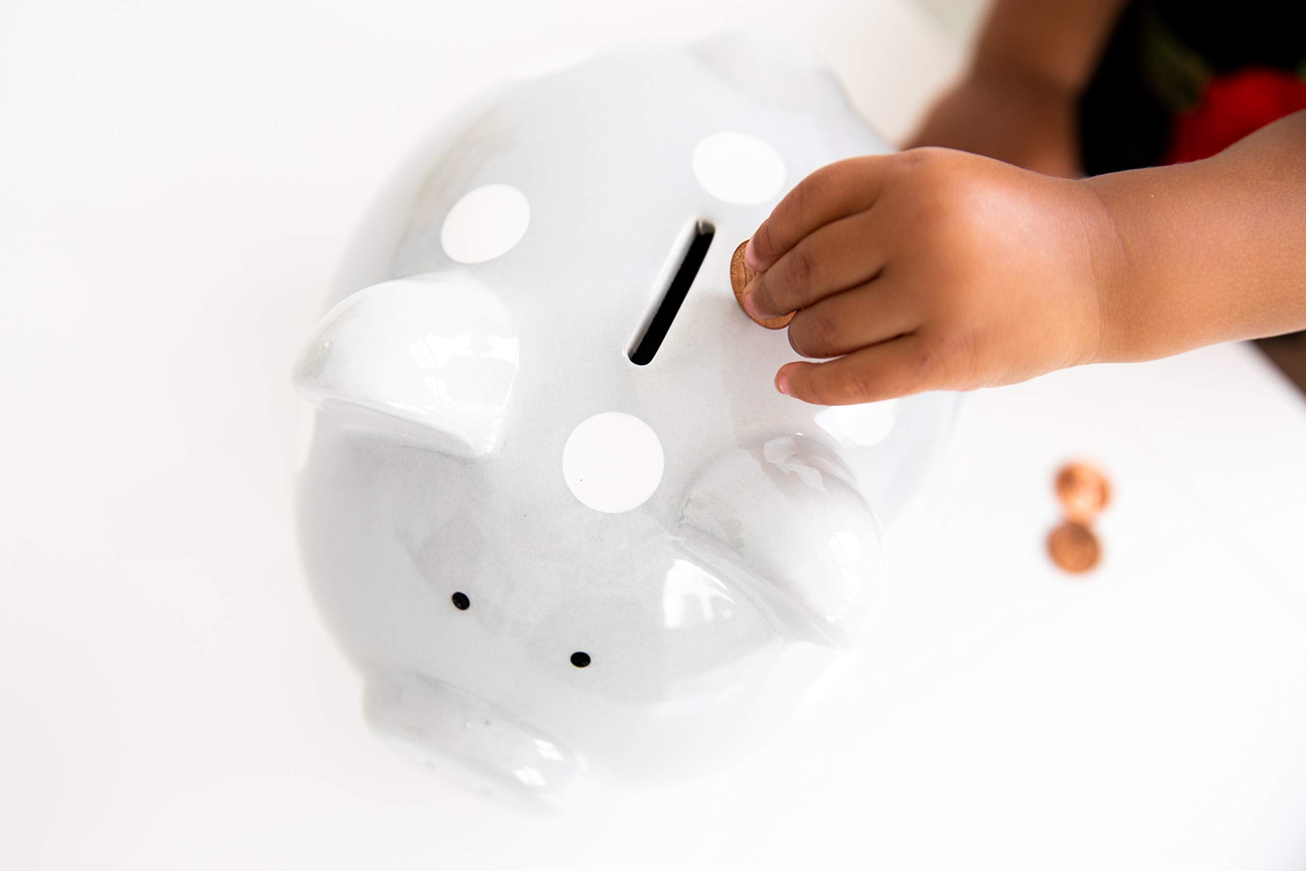 Pearhead Gray Polka Dot Ceramic Piggy Bank – Gender-Neutral Coin Bank for Kids