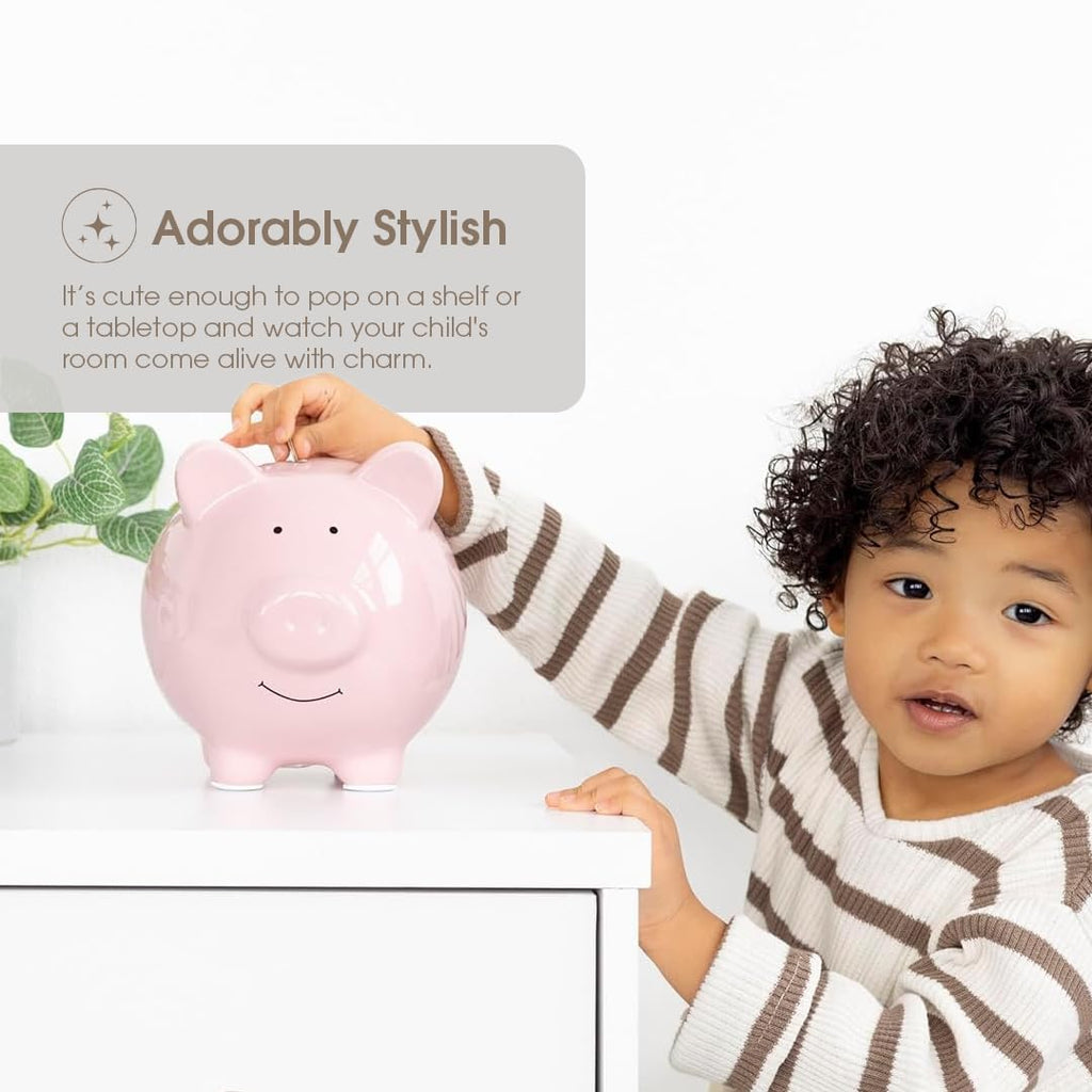 Pearhead Large Ceramic Piggy Bank - Light Pink Nursery Décor & Savings Keepsake for Kids