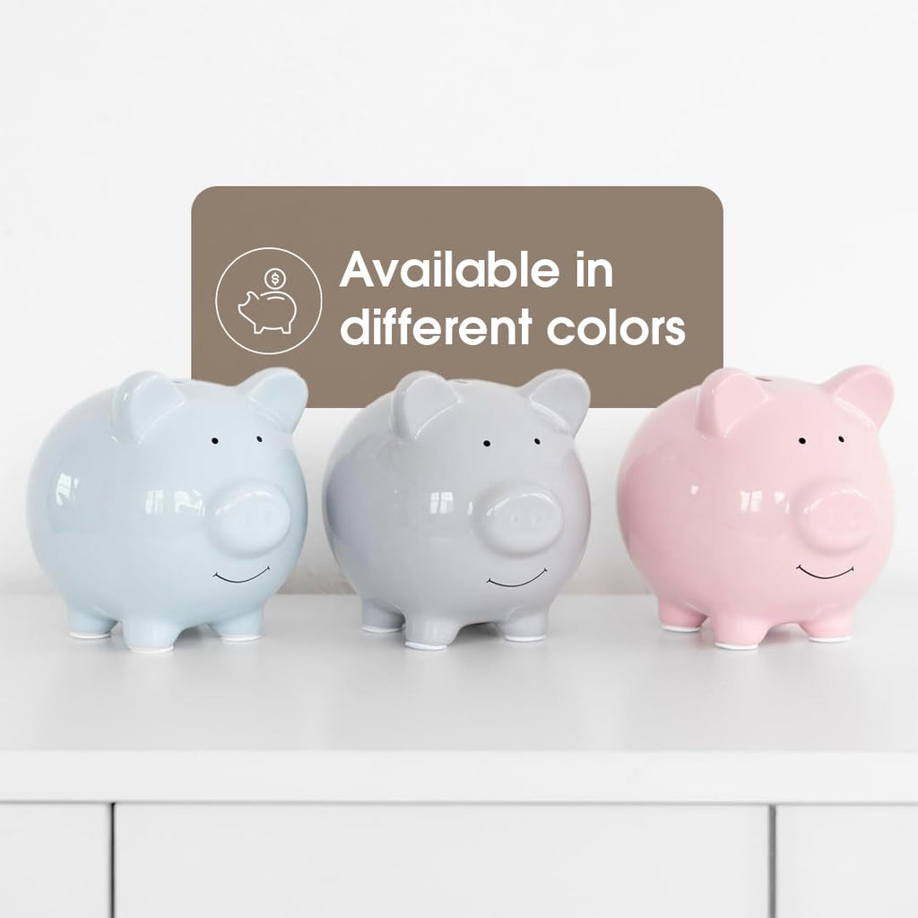 Pearhead Large Ceramic Piggy Bank - Light Pink Nursery Décor & Savings Keepsake for Kids