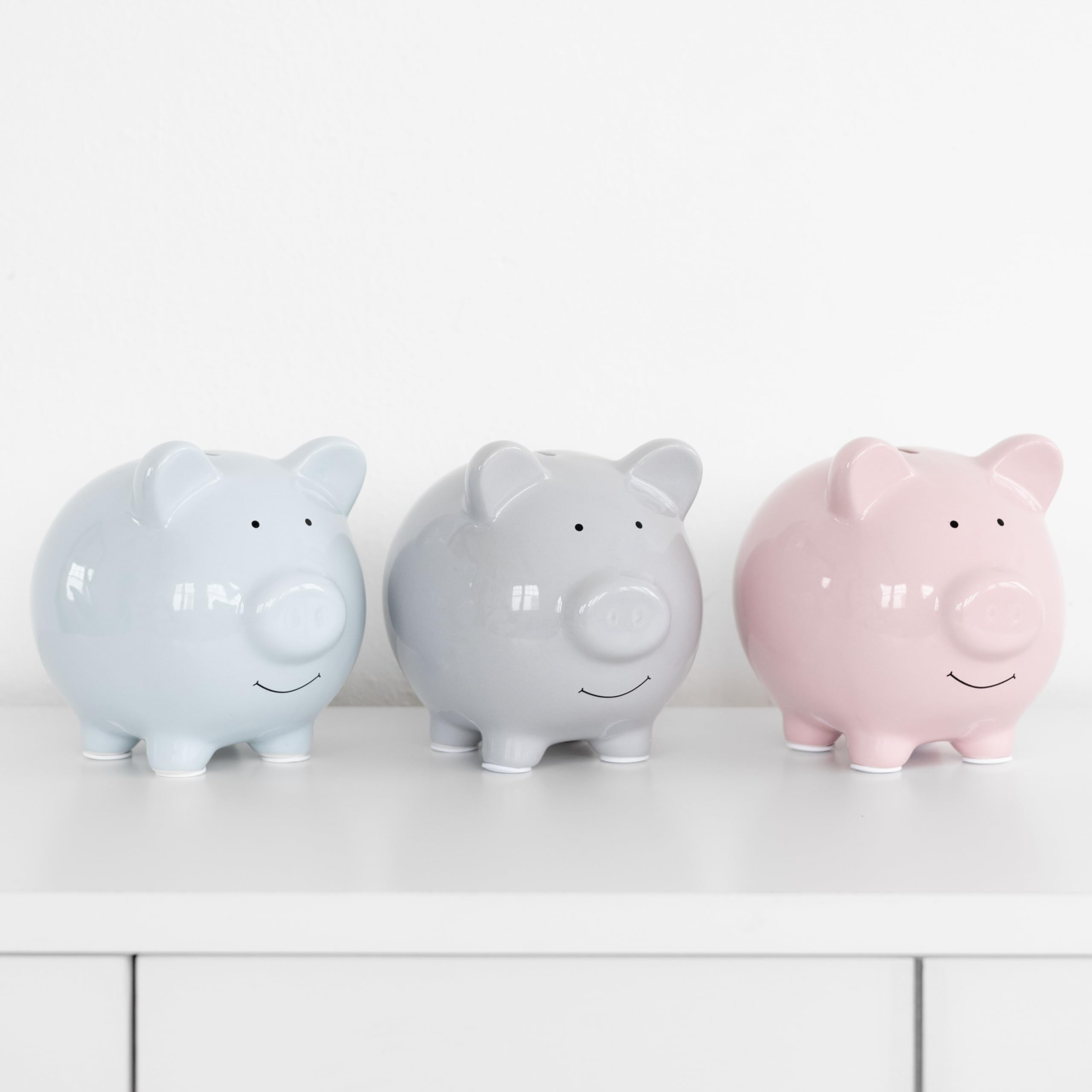 Pearhead Large Ceramic Piggy Bank - Light Pink Nursery Décor & Savings Keepsake for Kids