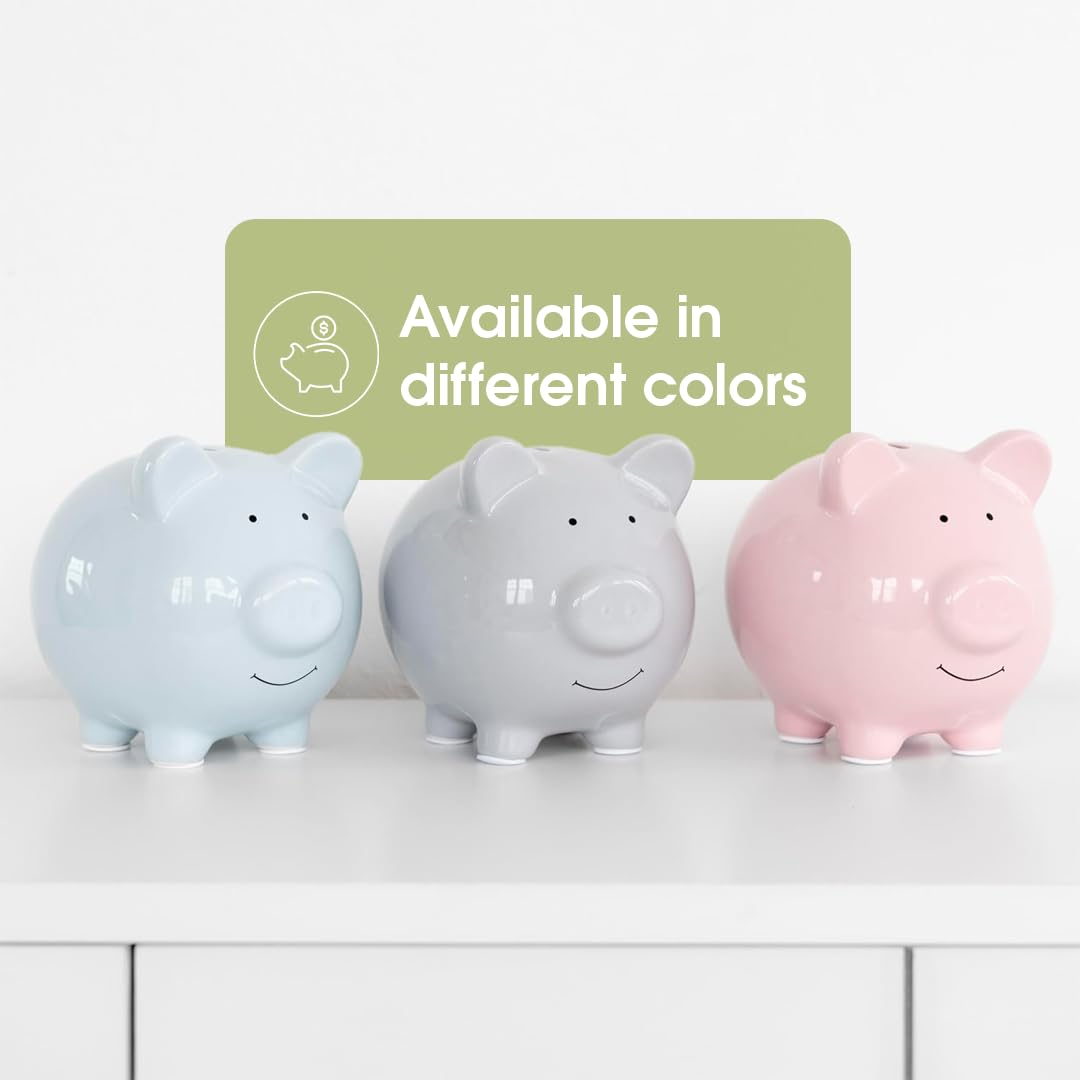 Pearhead Large Ceramic Piggy Bank in Solid Gray – Coin & Bill Bank for Kids, Nursery Décor, Baby Gift