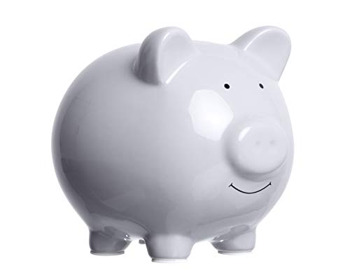 Pearhead Large Ceramic Piggy Bank in Solid Gray – Coin & Bill Bank for Kids, Nursery Décor, Baby Gift