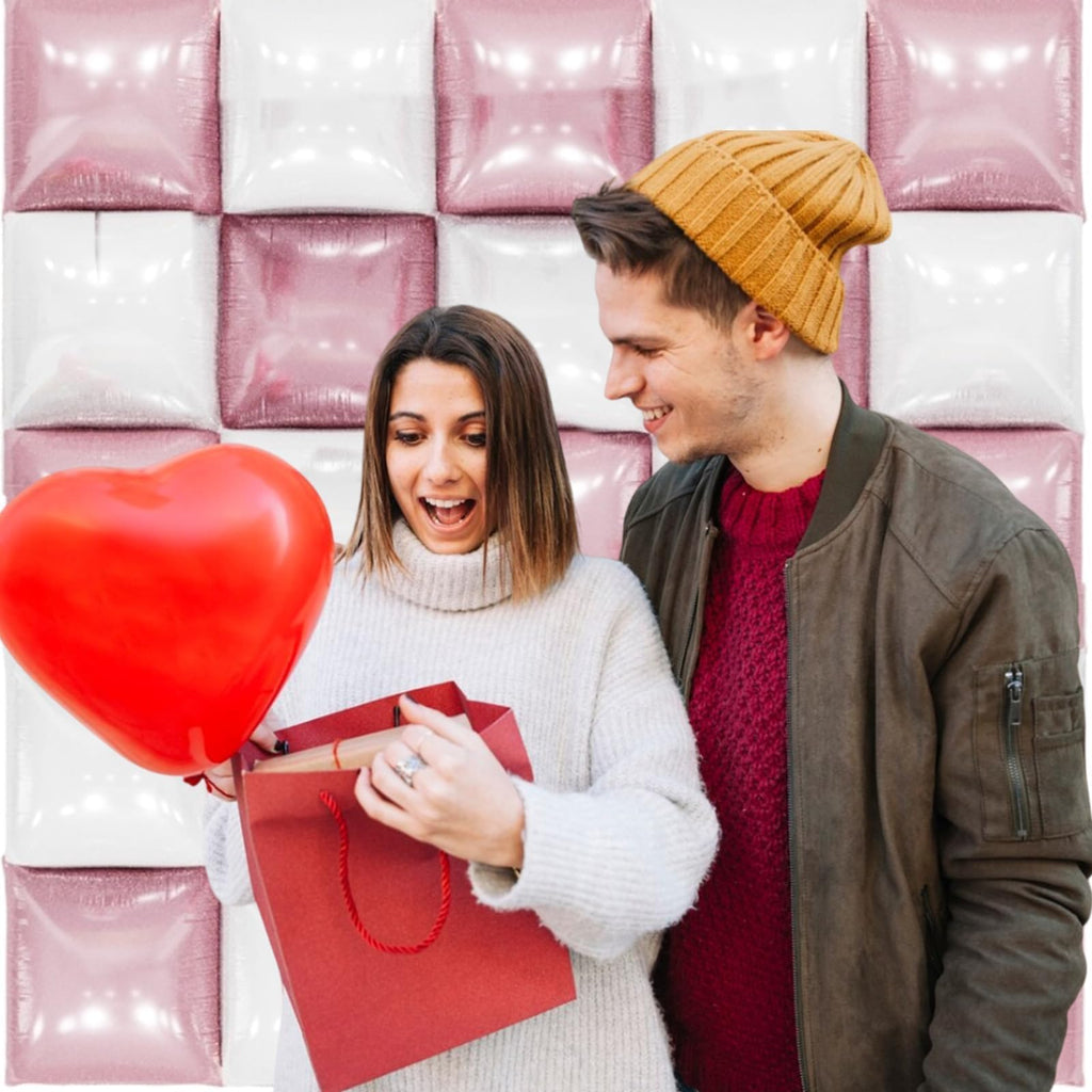 Pearl Pink & White Double Sided Square Foil Balloon Wall Kit – 25 Pack, 19 Inch Aluminum Balloons for Party Decor